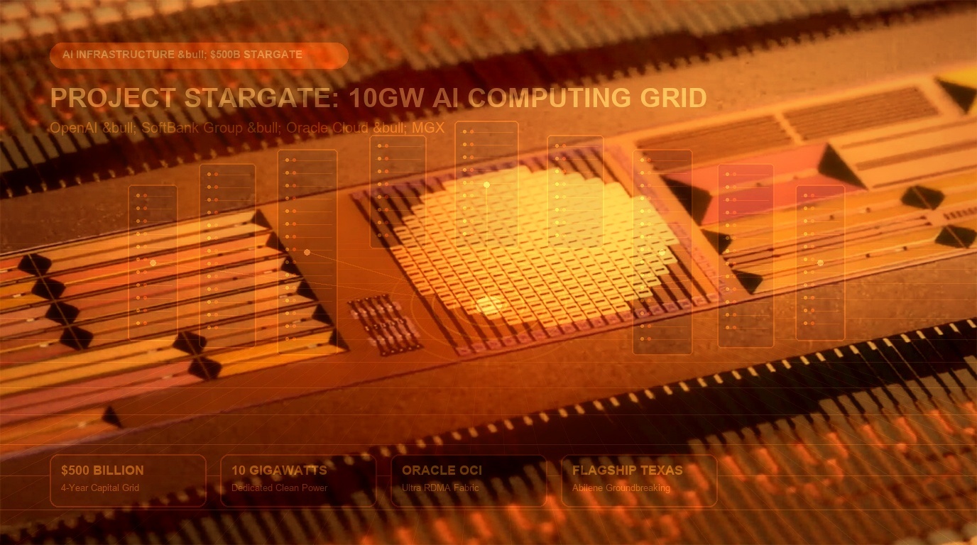 Cinematic interior view of the Project Helios AI supercomputing hall with glowing warm amber and golden optical fiber conduits and AMD Instinct MI450 server racks